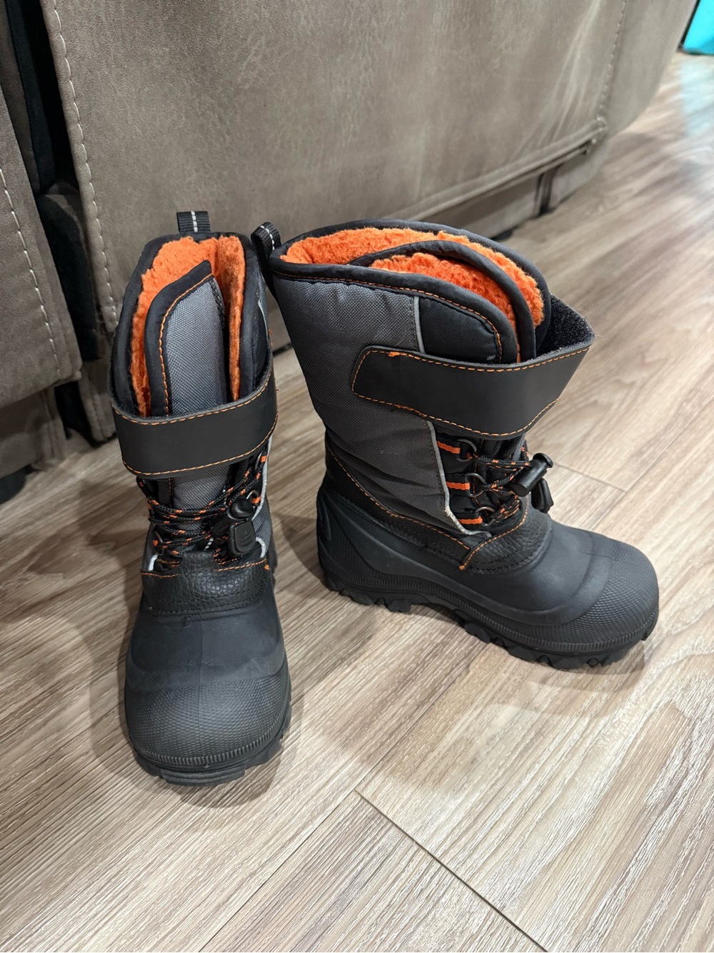 Tundra Black Kids Snow Boots with Orange Lining